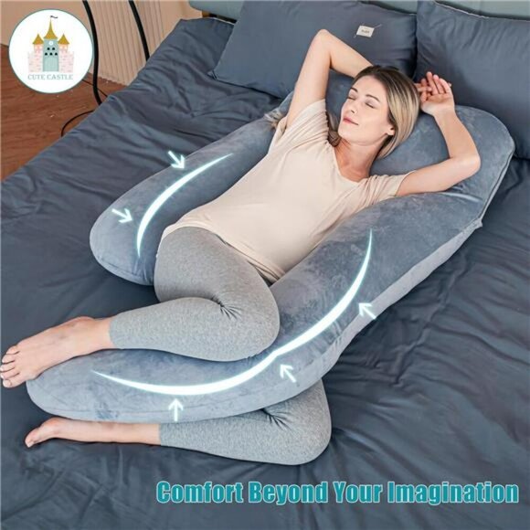 U Shaped Pregnancy Pillow Full Body Maternity Sleep Support Grey 57 Inch - Picture 2 of 7